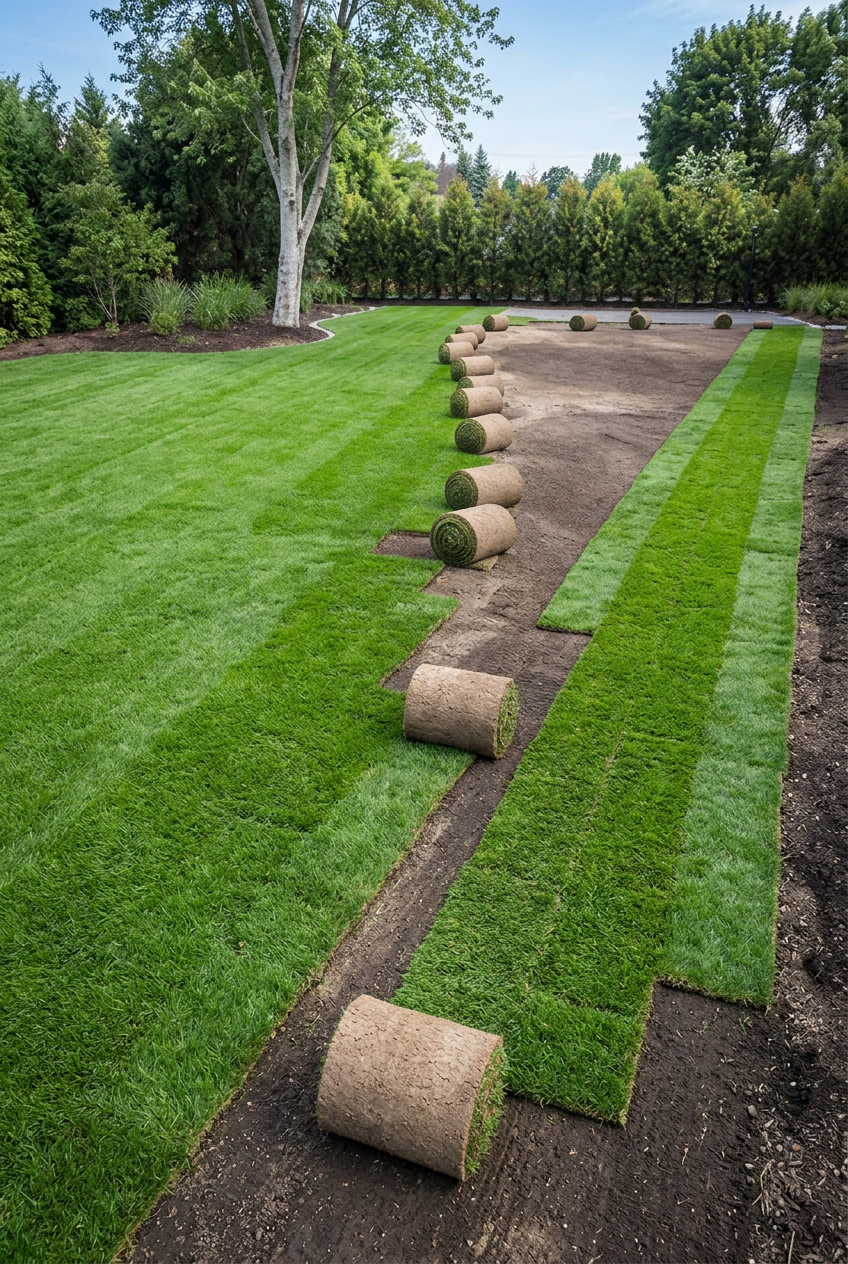 Big Roll Sod Installation — lawn renovation & sod installation material